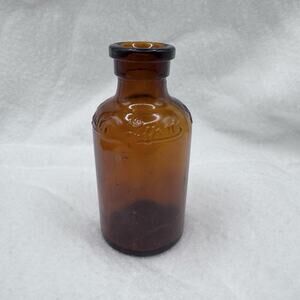 Vintage Amber Lysol Disinfectant Glass Bottle Small Empty Apothecary